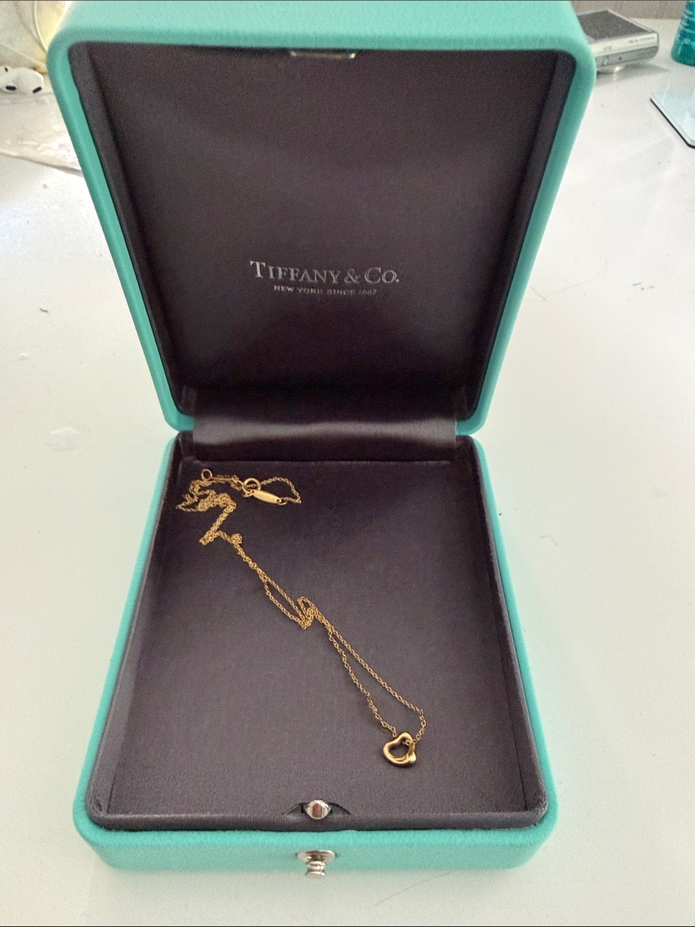 Tiffany & Co. Gold Heart Pendant Necklace with Signature Blue Box
